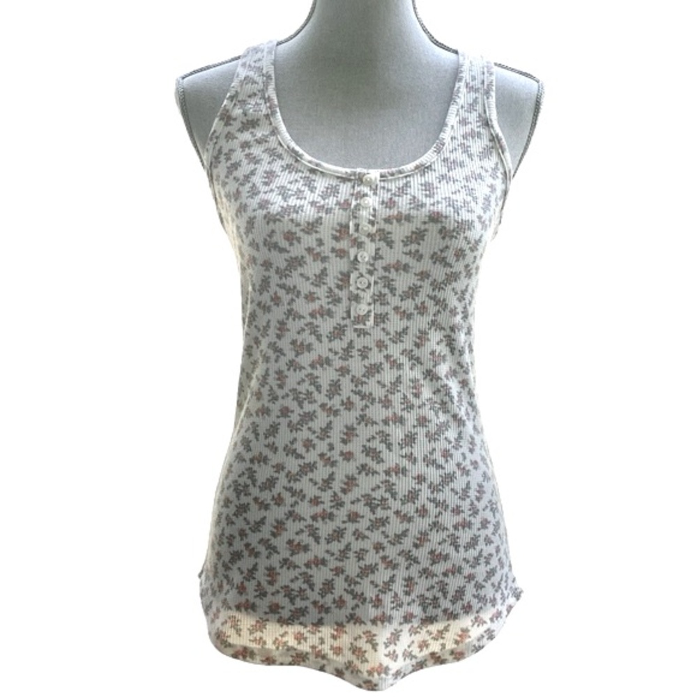 7th Ray: Ditsy Floral Tank Top With Faux Button Detail